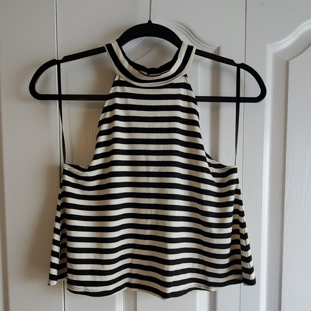 Swell Striped Crop Mock Neck Cami Tank M